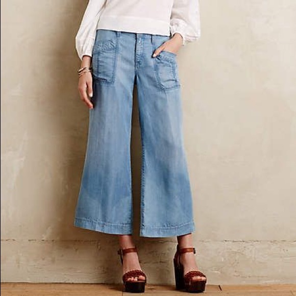 chambray wide leg cropped pants